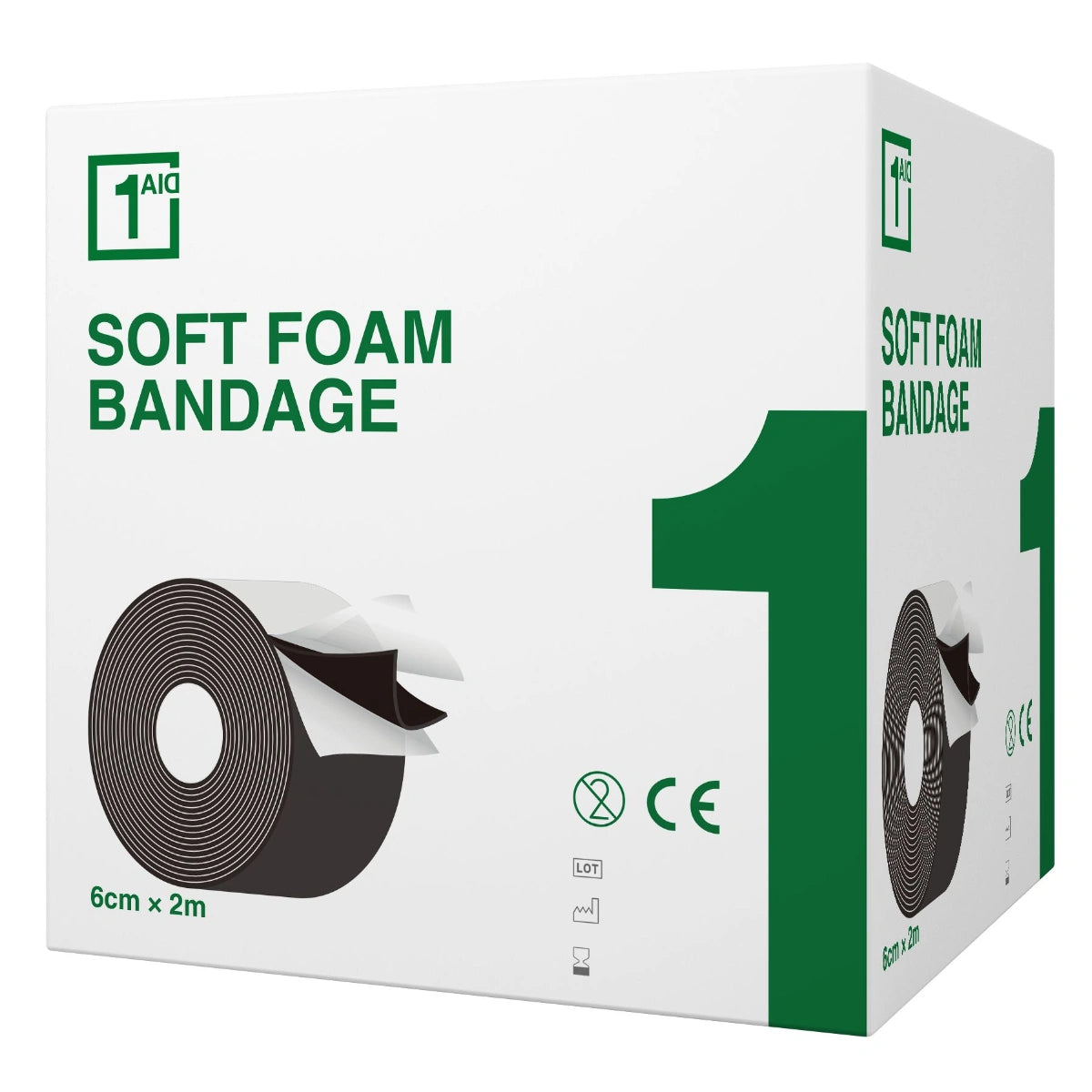 1Aid Soft Foam laastari musta 6 cm x 2 m – Monikäyttöinen, liimaton tarttuva laastari