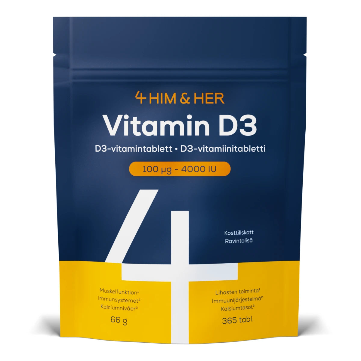 4 HIM & HER D3-vitamiini 100 mikrog ravintolisä 365 kpl