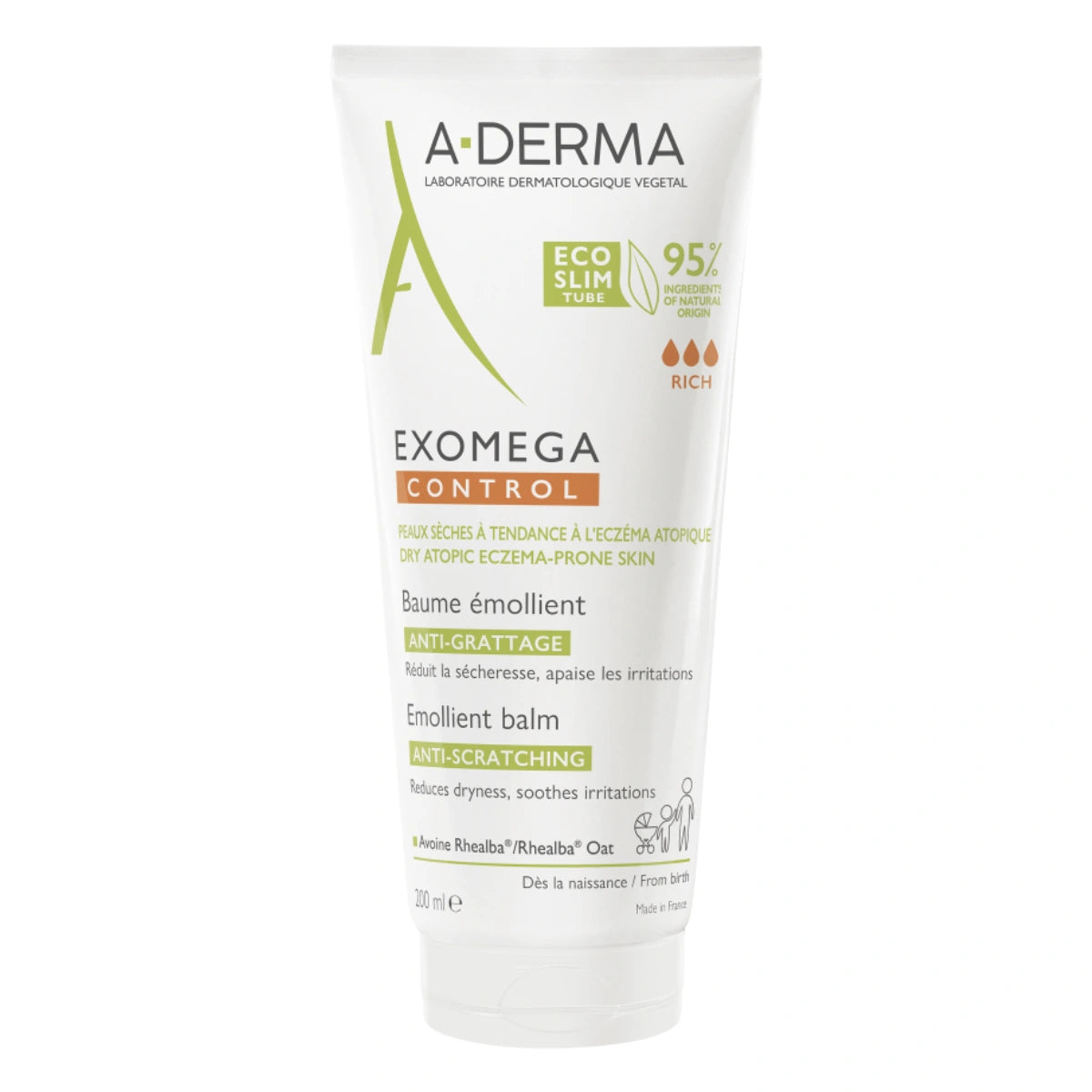 A-DERMA Exomega Control Balm 200 ml erittäin täyteläinen balsamivoide hoitaa erittäin kuivaa ja atooppista ihoa