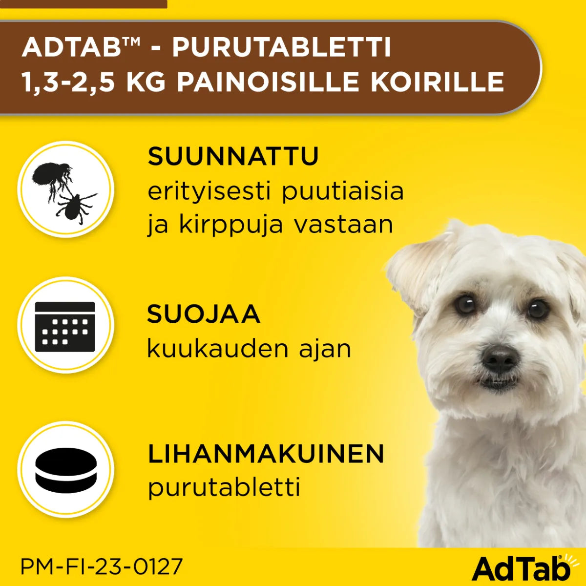 ADTAB 56 mg vet purutabletti koirille 1,3-2,5 kg 3 kpl lihanmakuinen