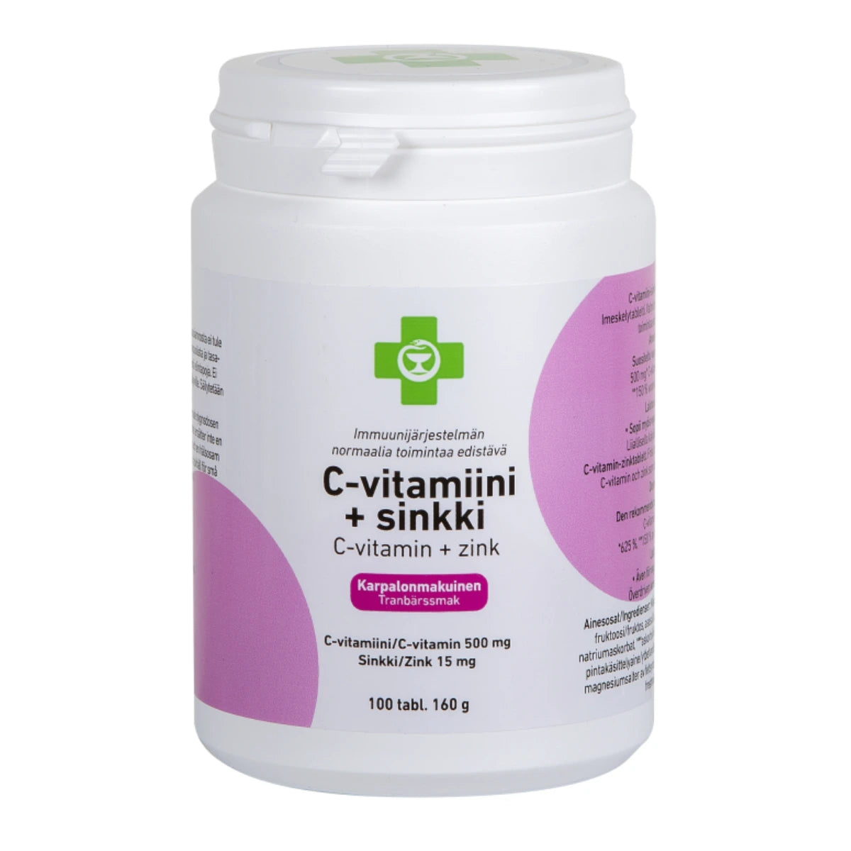 APTEEKKI C-vitamiini + sinkki purutabletti 100 kpl karpalonmakuinen