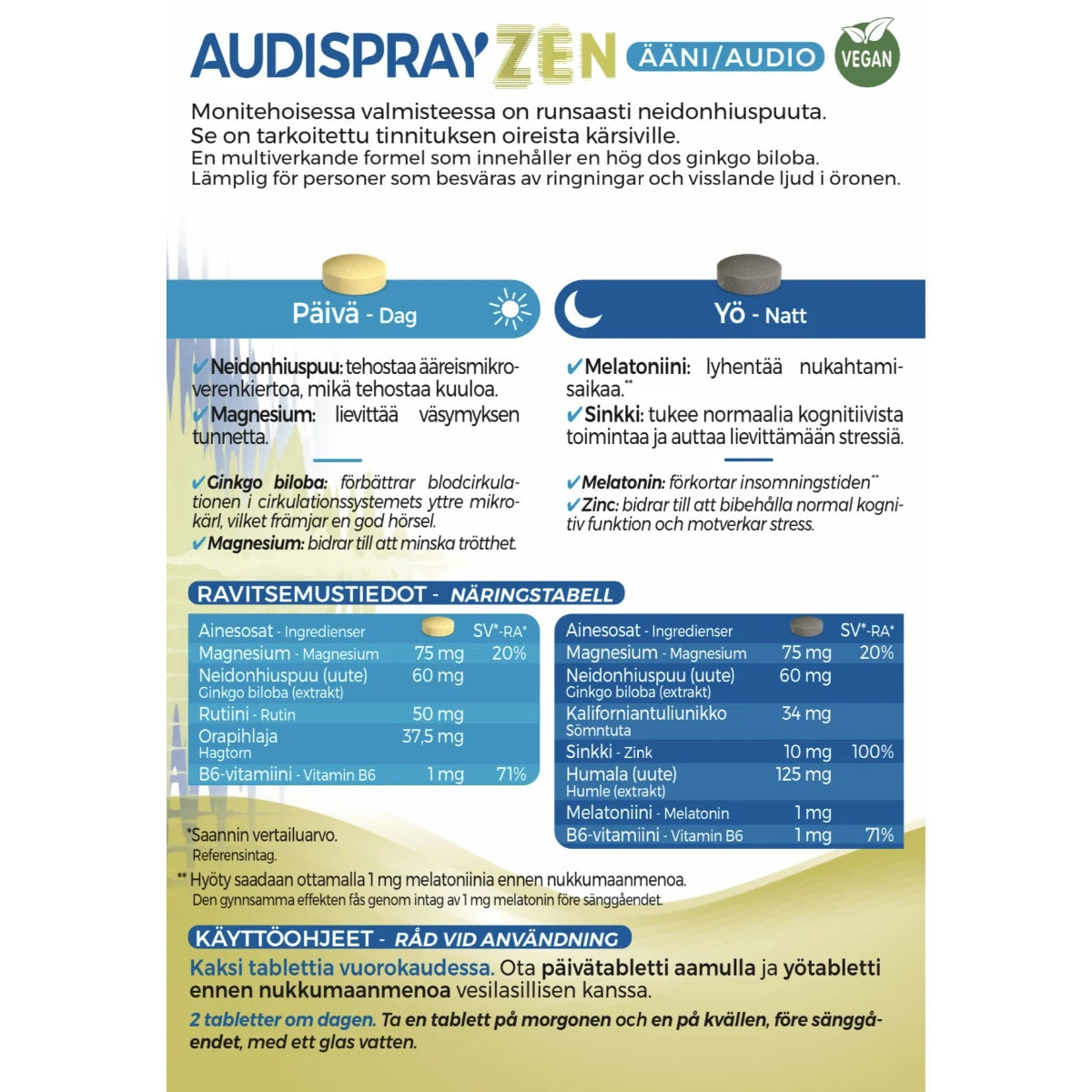 Audispray Zen tabletti sisältää runsaasti neidonhiuspuuta