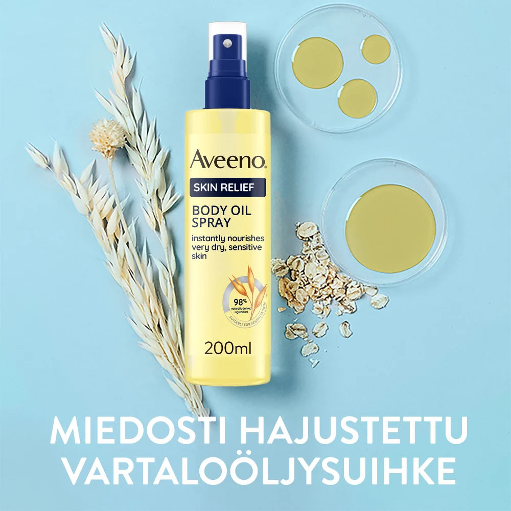 AVEENO Skin Relief Body Oil Spray vartalosuihke 200 ml on miedosti hajustettu