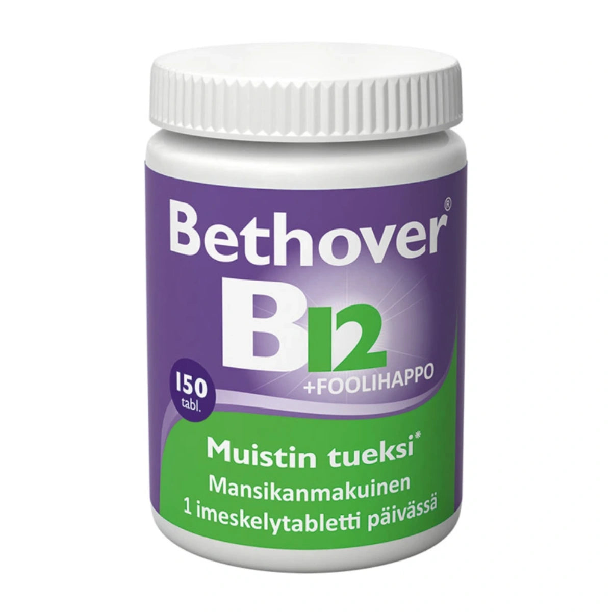 BETHOVER B12 + Foolihappo mansikka tabletti 150 kpl mansikanmakuinen imeskelytabletti muistin tueksi