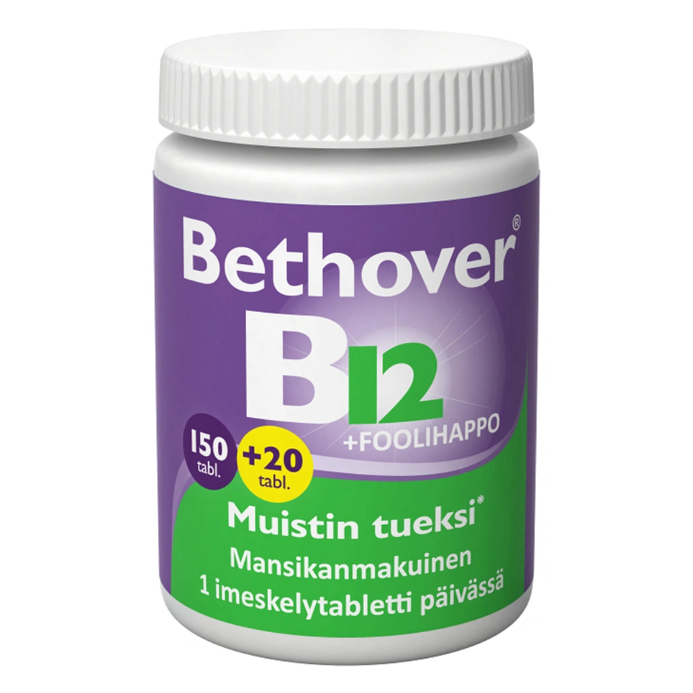 BETHOVER B12 + Foolihappo mansikka imeskelytabletti kampanjapakkaus 170 kpl
