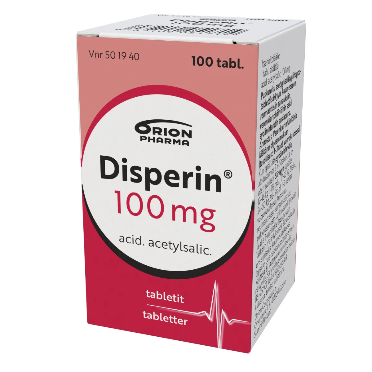 DISPERIN 100 mg tabletti 100 kpl sisältää asetyylisalisyylihappoa