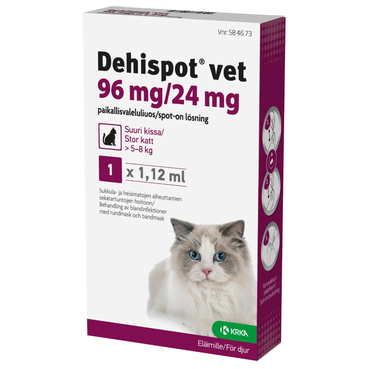 DEHISPOT VET paikallisvaleluliuos 96/24 mg suurelle kissalle >5-8 kg 1,12 ml