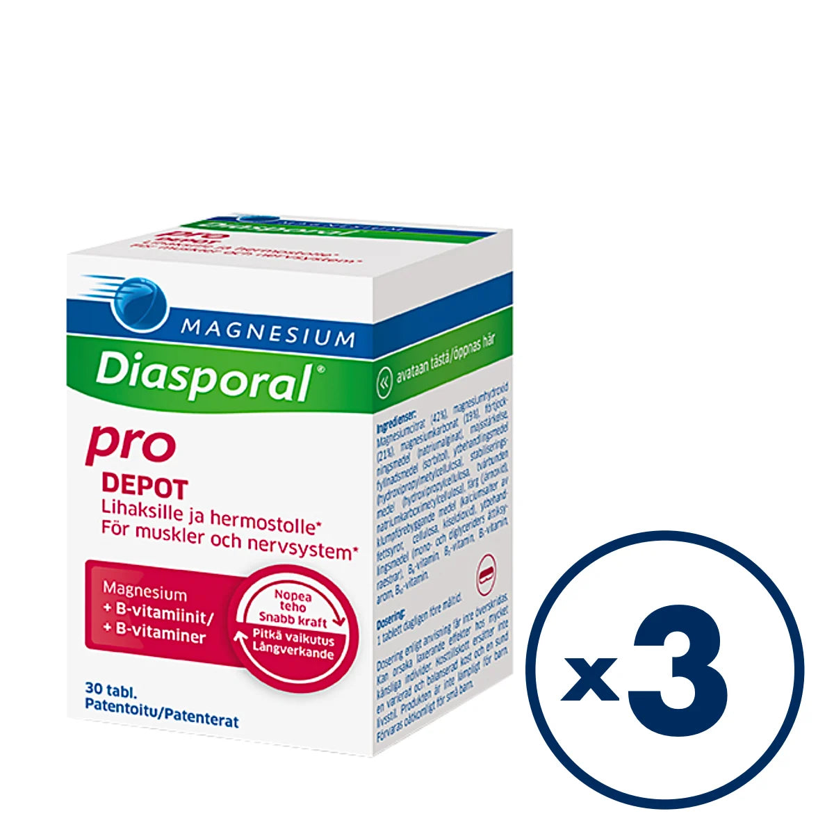 DIASPORAL Magnesium Depot + B-vitamiini tabletti 3x30 kpl