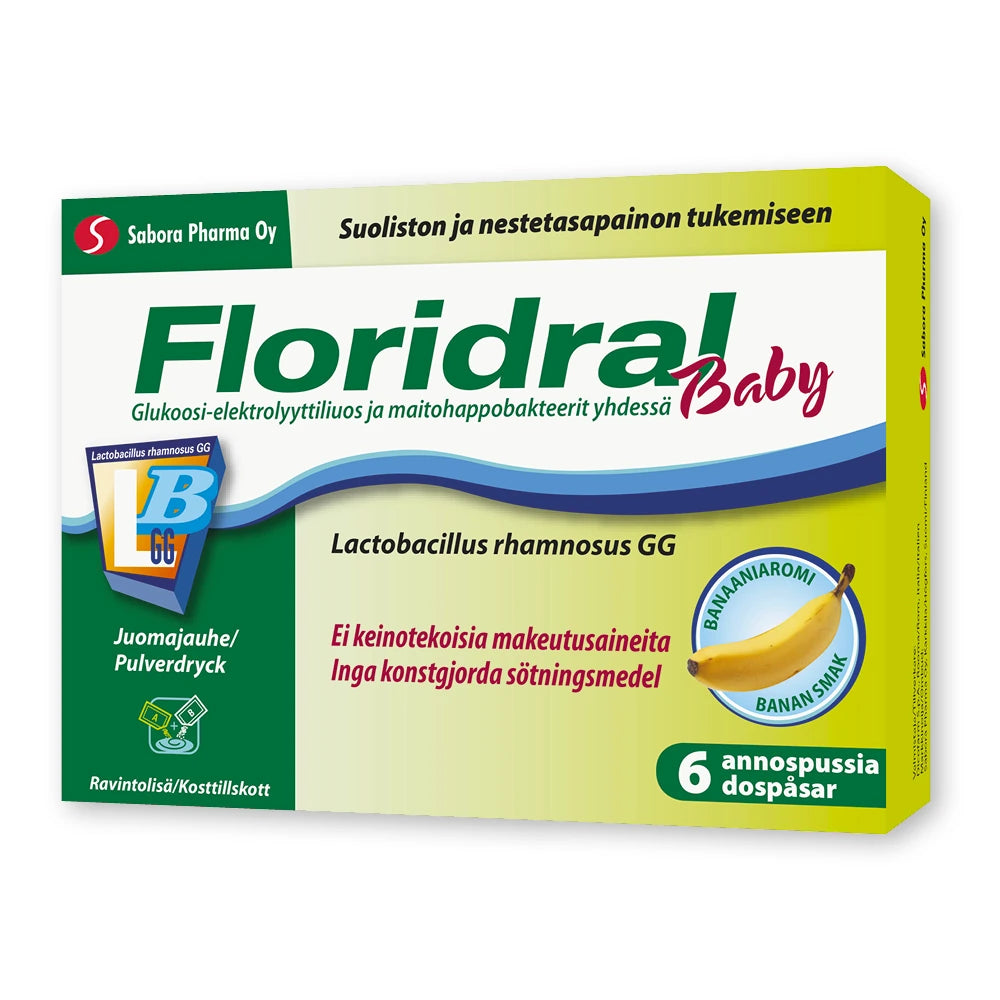 FLORIDRAL Baby annosjauhe nestetasapainon tukemiseen tarkoitettu glukoosi-elektrolyyttiliuos