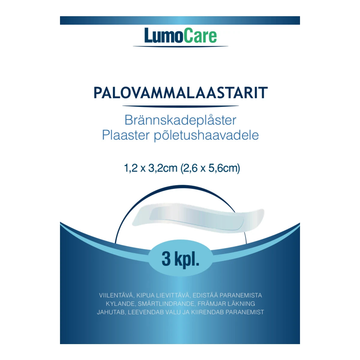 Lumocare palovammalaastari 2,6 x 5,6 cm 3 kpl