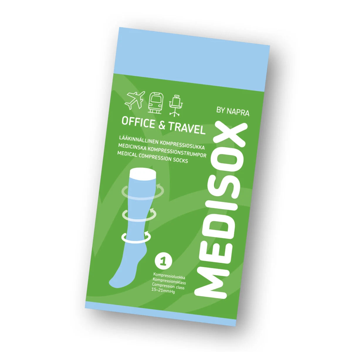 MEDISOX Office & Travel tukisukat valkoinen on ohut. elastinen ja hengittävä lentosukka.