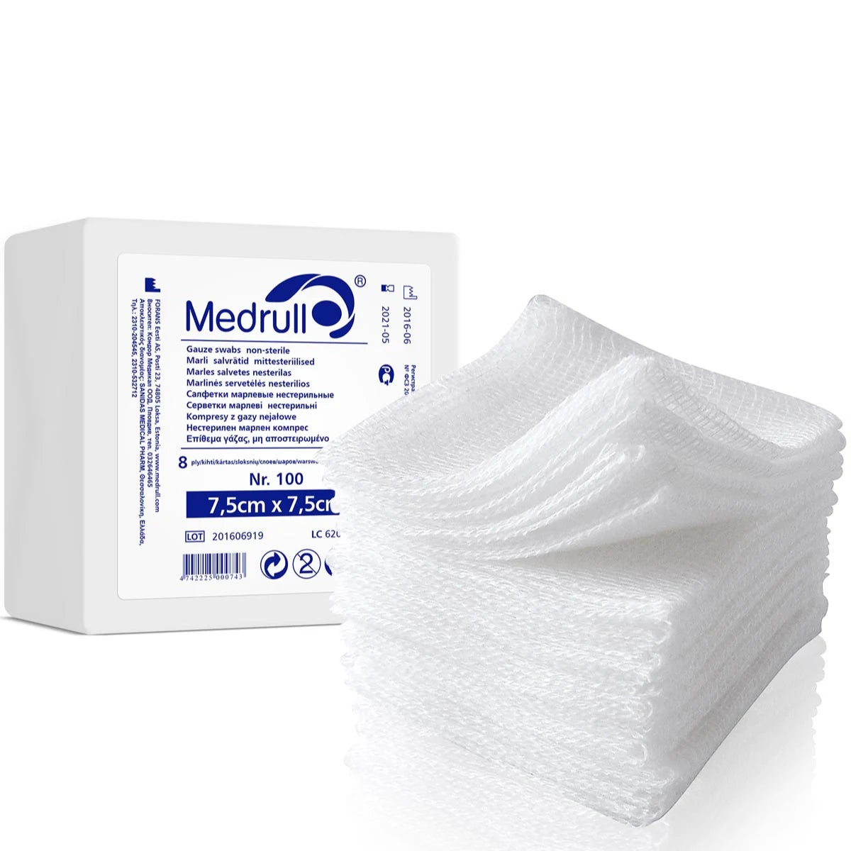Medrull harsotaitos Gauze Swabs 8krs 7,5x7,5 cm 100 kpl