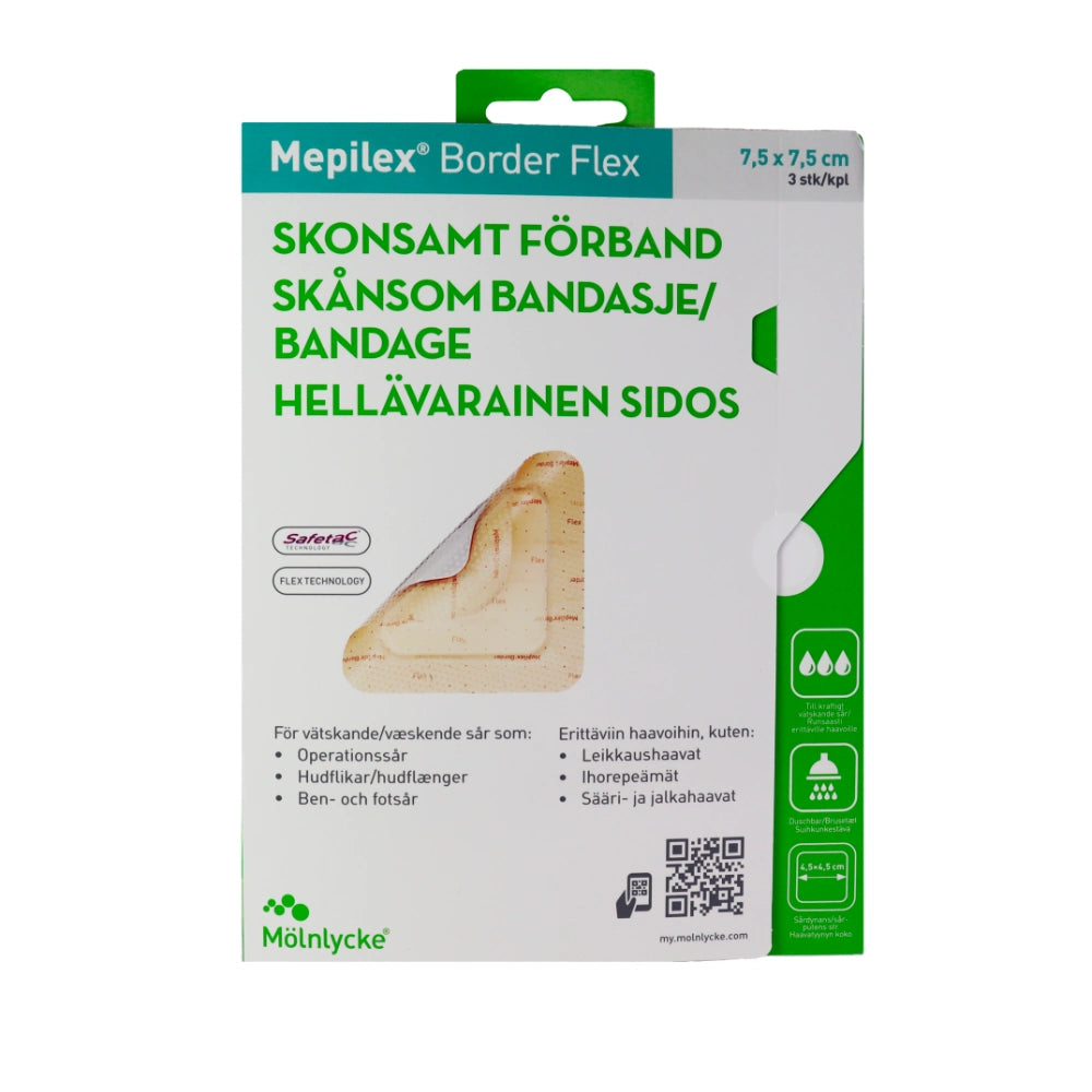 MEPILEX Border Flex 7,5 cm x 7,5 cm hellävarainen sidos