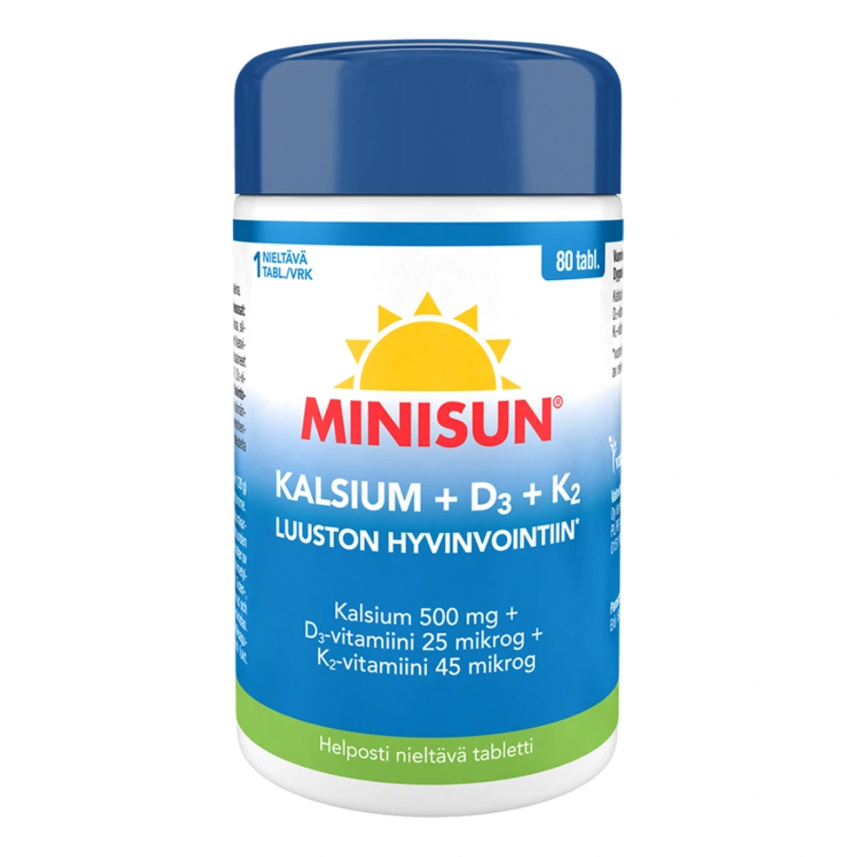 MINISUN Luusto Kalsium + D3 + K2 tabletti 80 kpl luuston hyvinvointiin