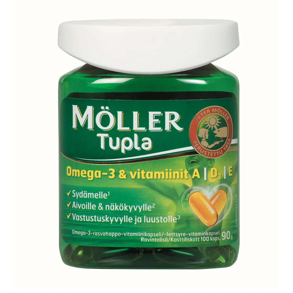 MÖLLER Tupla kalaöljykapseli 100 kpl sisältää omega-3-rasvahappoja