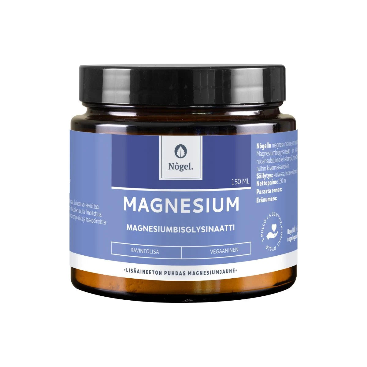 Nogel Magnesiumjauhe 150 ml sisältää magnesiumbisglysinaattia