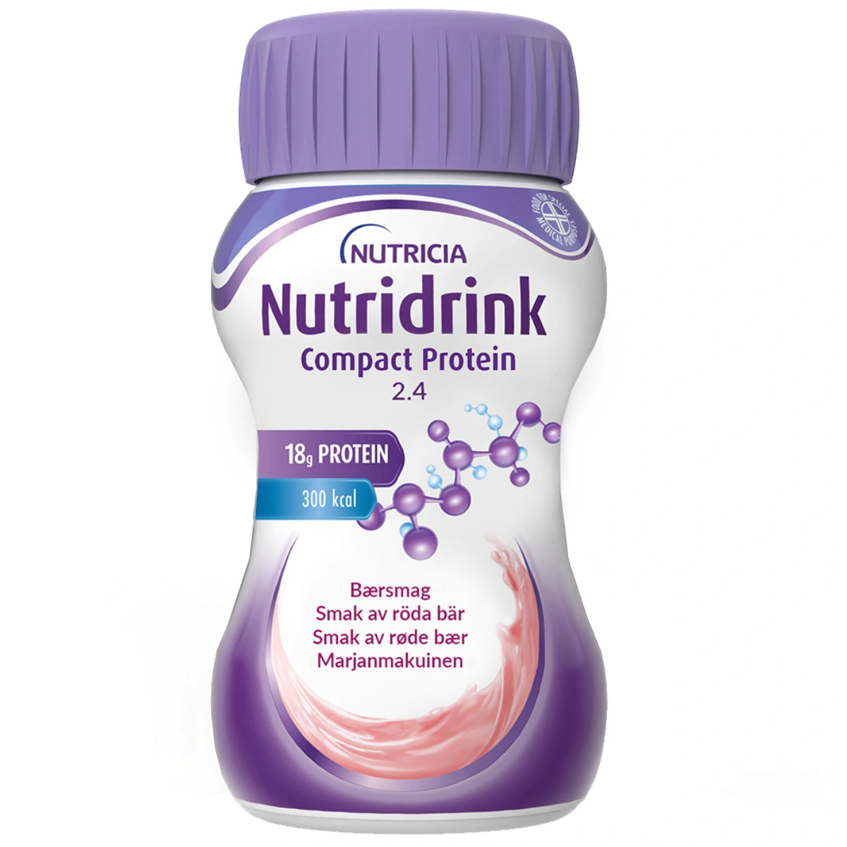 NUTRIDRINK Compact Protein marjanmakuinen 4x125 ml tiivistetyssä muodossa oleva pirtelömäinen täydennysravintojuoma