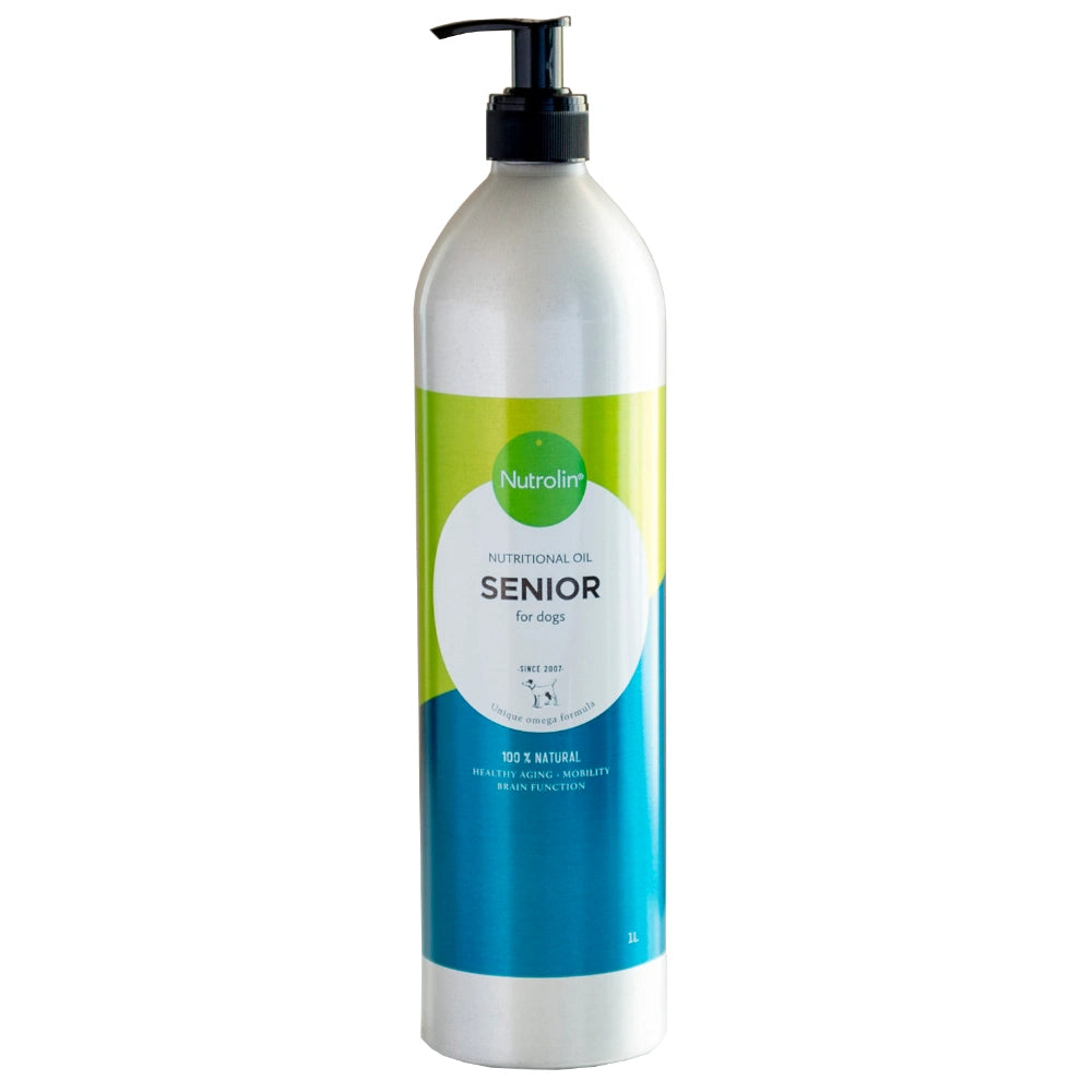 NUTROLIN Senior ravintoöljy 1000 ml ikääntyvälle koiralle tukemaan ikääntyvän koiran hyvinvointia