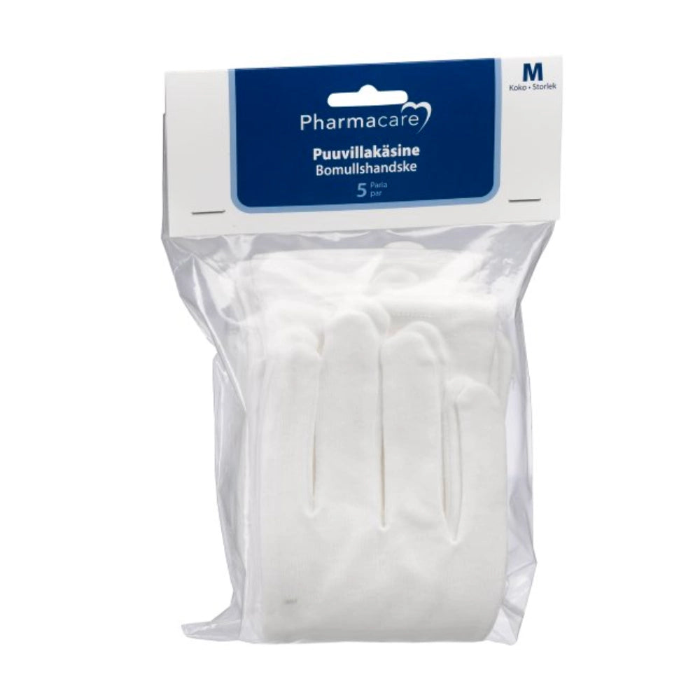 PHARMACARE Puuvillakäsine 5 paria, koko M pehmeät käsineet ihon suojaksi