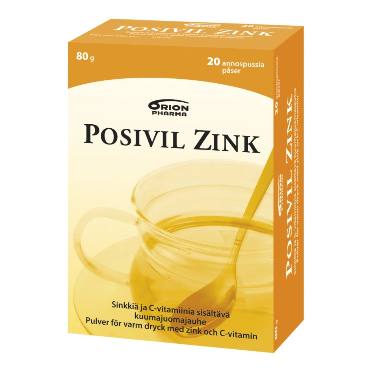 POSIVIL Zink kuumajuomajauhe 20 annospussia sisältää sinkki ja C-vitamiinia