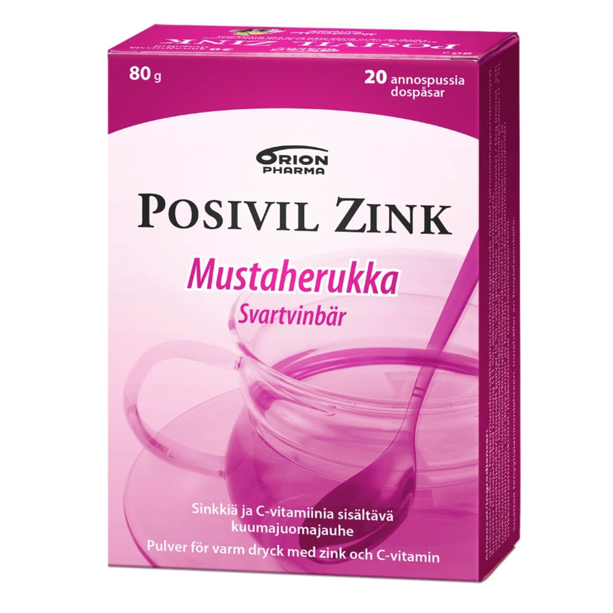 POSIVIL Zink mustaherukka kuumajuomajauhe 20 annospussia sisältää sinkkiä ja C-vitamiinia