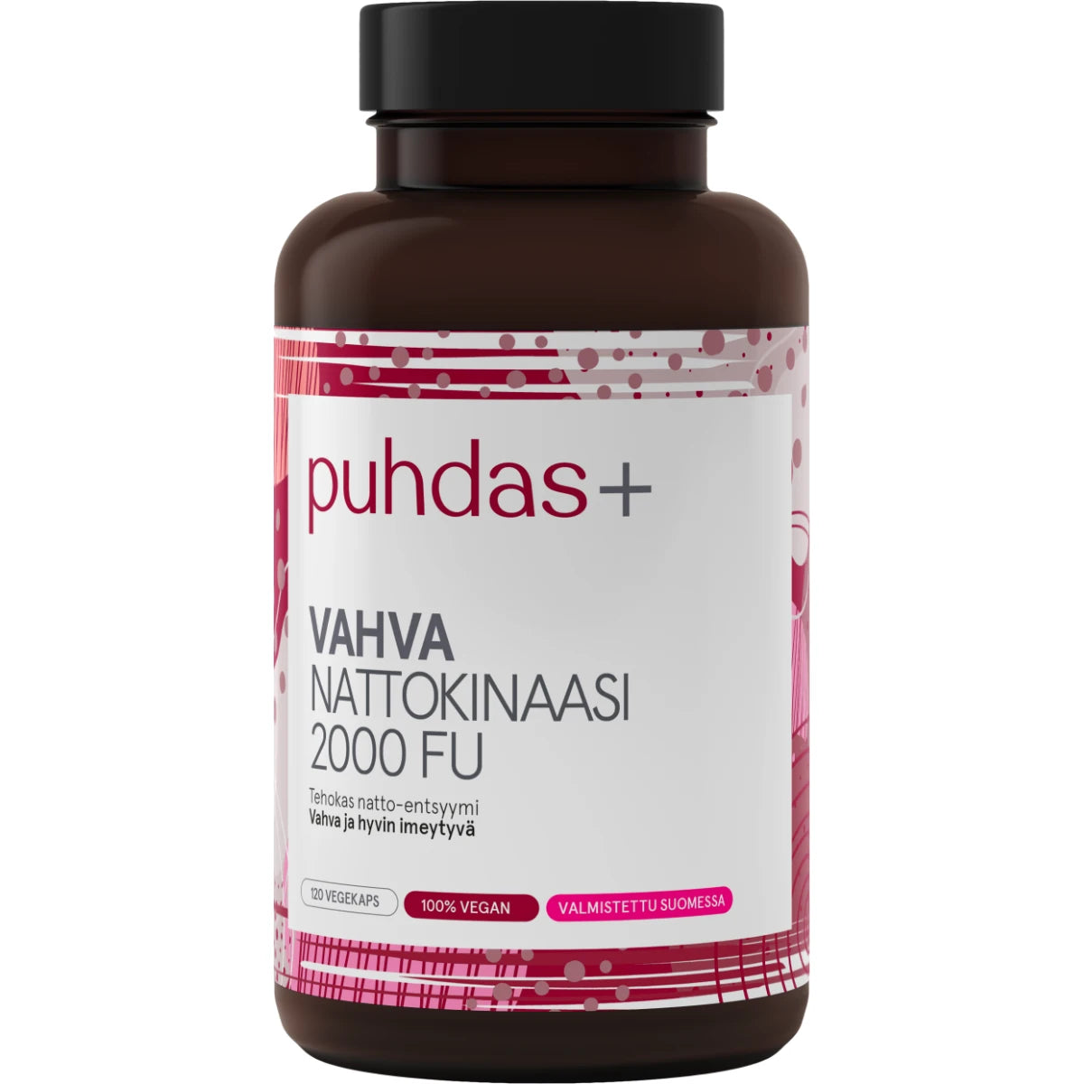PUHDAS+ Vahva Nattokinaasi 2000 CFU kapseli 120 kpl suomessa valmistettu vegaaninen