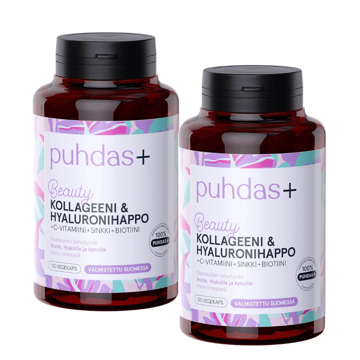 PUHDAS+ Beauty kollageeni & hyaluronihappo + C kapseli 2x120 kpl – tuplapakkaus