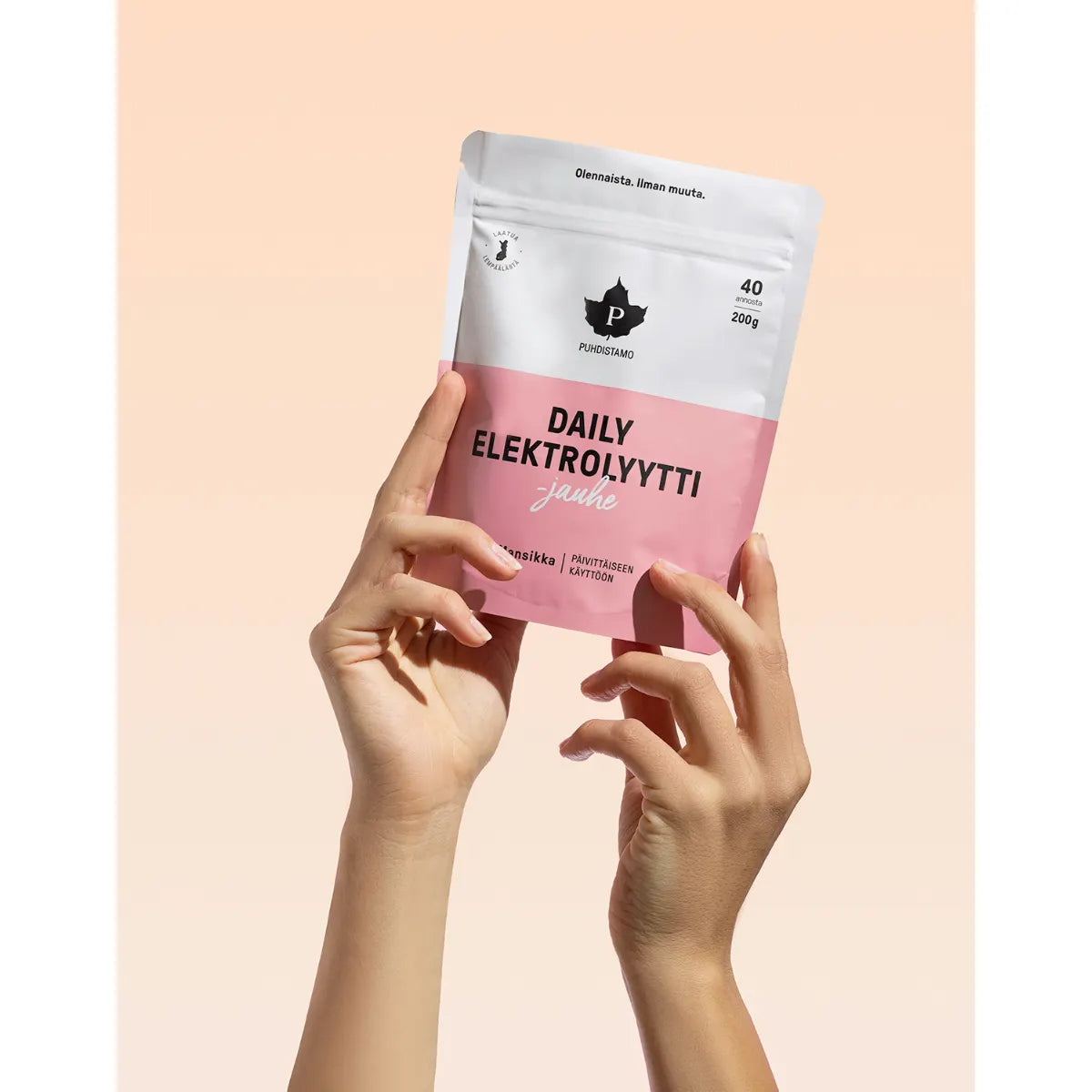 PUHDISTAMO Daily Elektrolyyttijauhe Mansikka 200 g päivittäiseen nesteytykseen