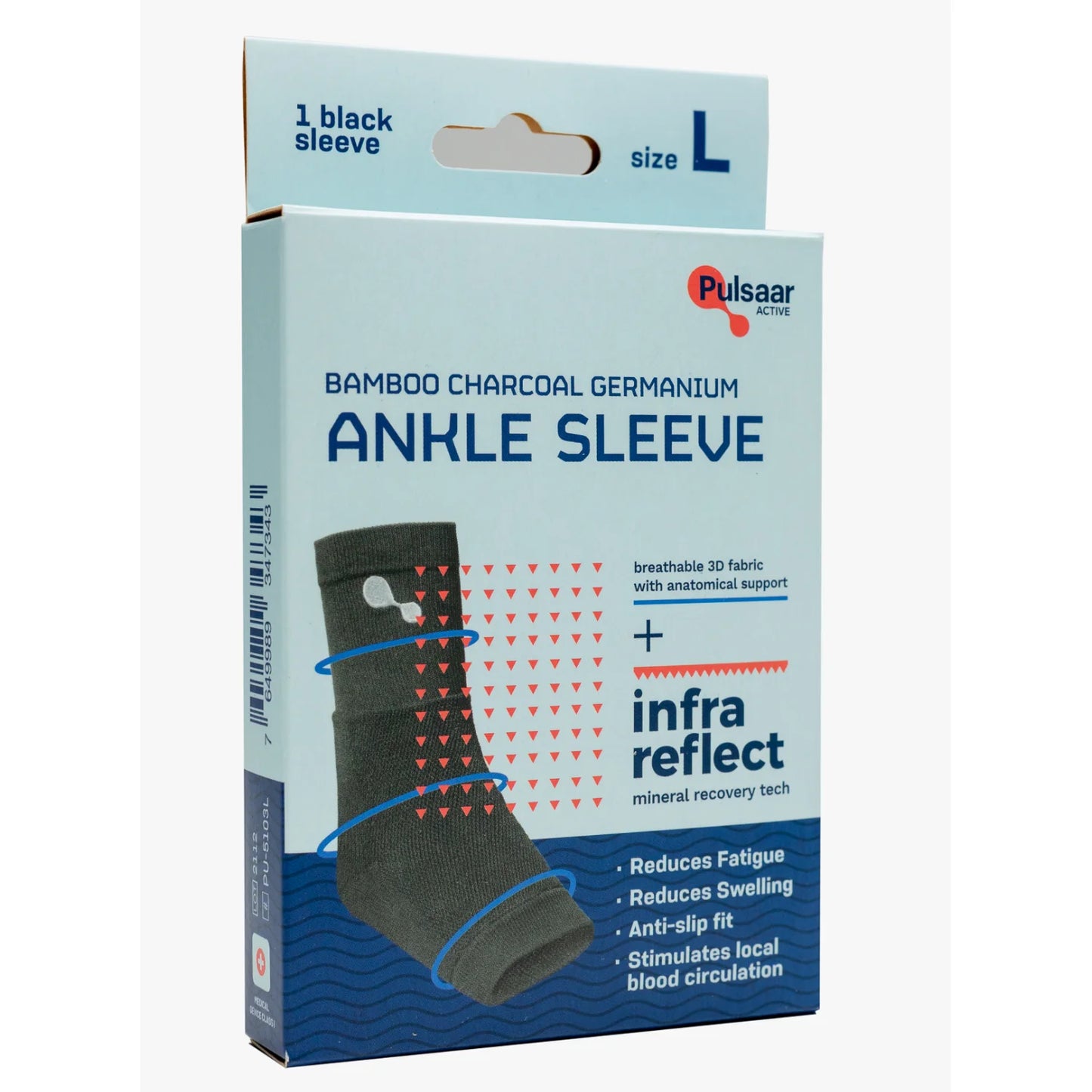 Pulsaar Active Bamboo Charcoal Germanium Ankle Sleeve Black L 1 kpl
