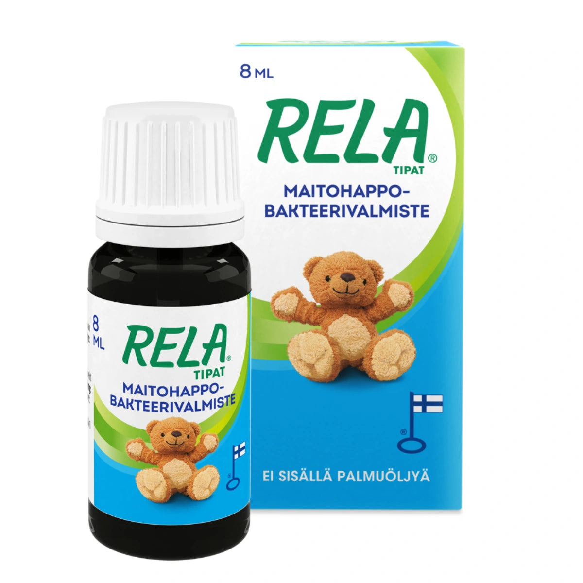 RELA Tipat maitohappobakteerivalmiste 8 ml soveltuvat erityisesti pienille lapsille ja vauvoille