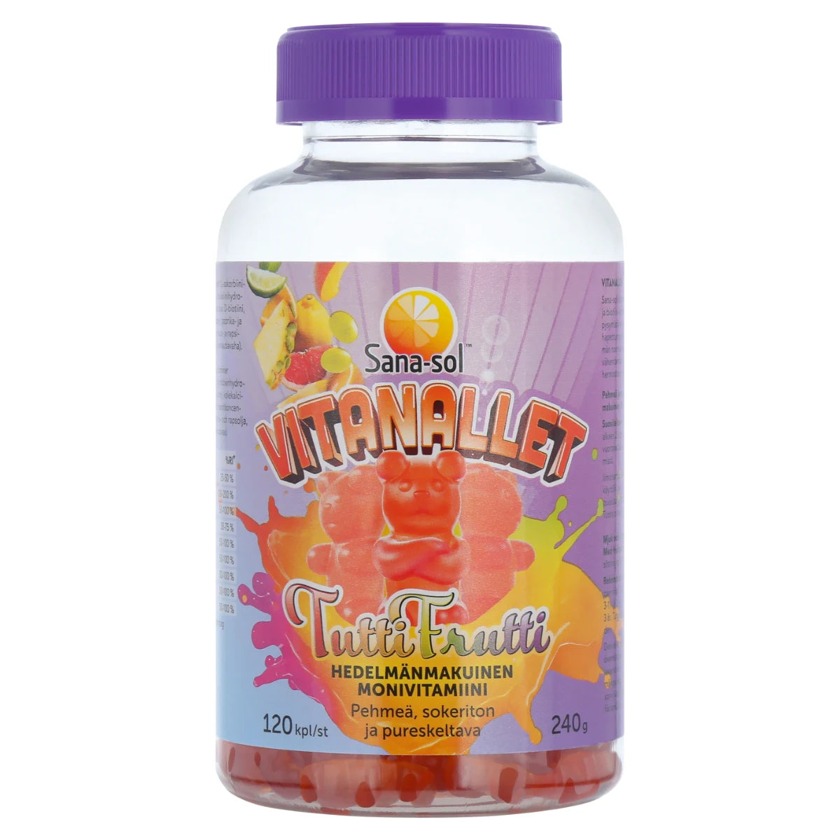 Sana-sol Vitanallet Tuttifrutti 120 kpl – Sokeriton monivitamiini lapsille ja aikuisille