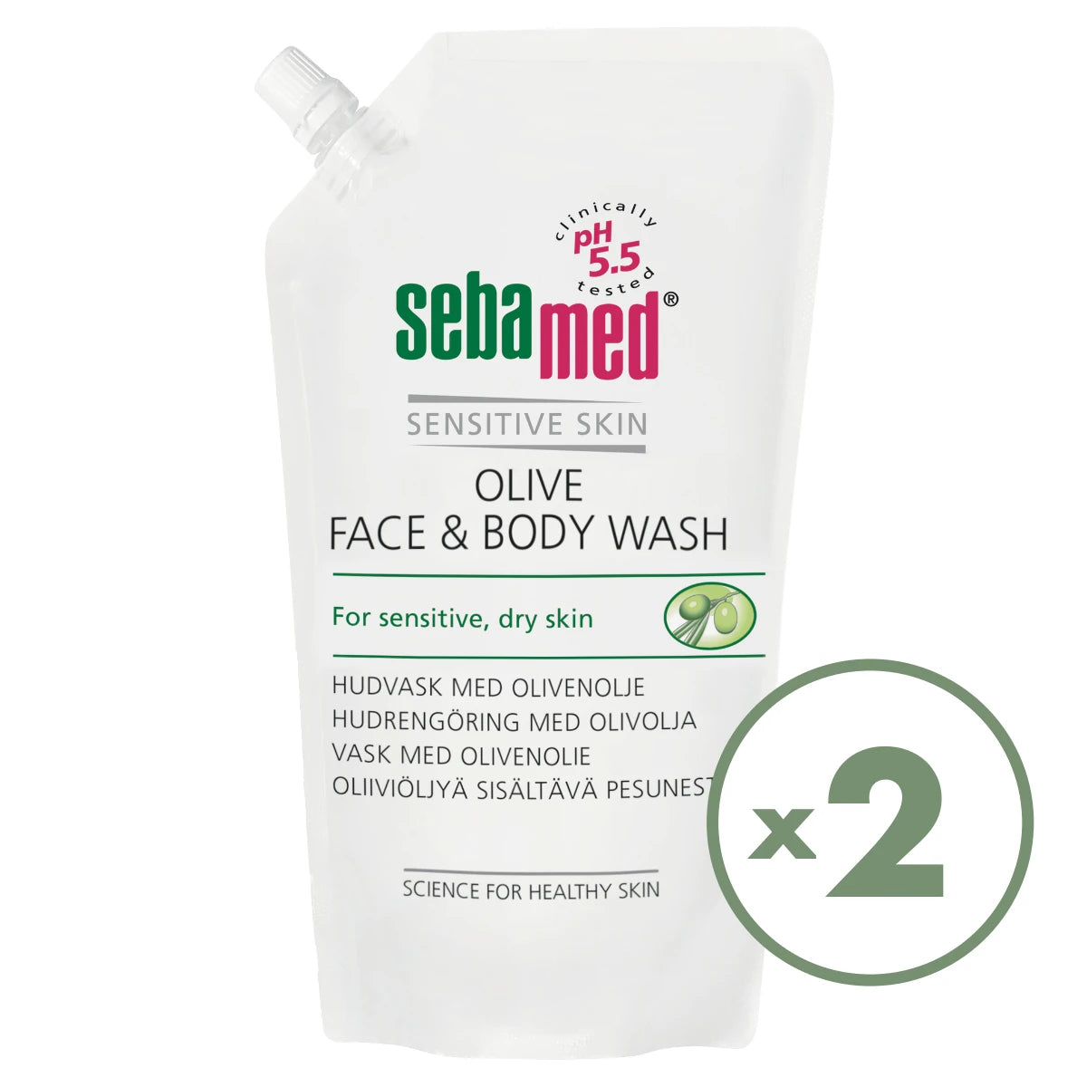 SEBAMED Olive Face & Body Wash täyttöpussi 2x1000 ml