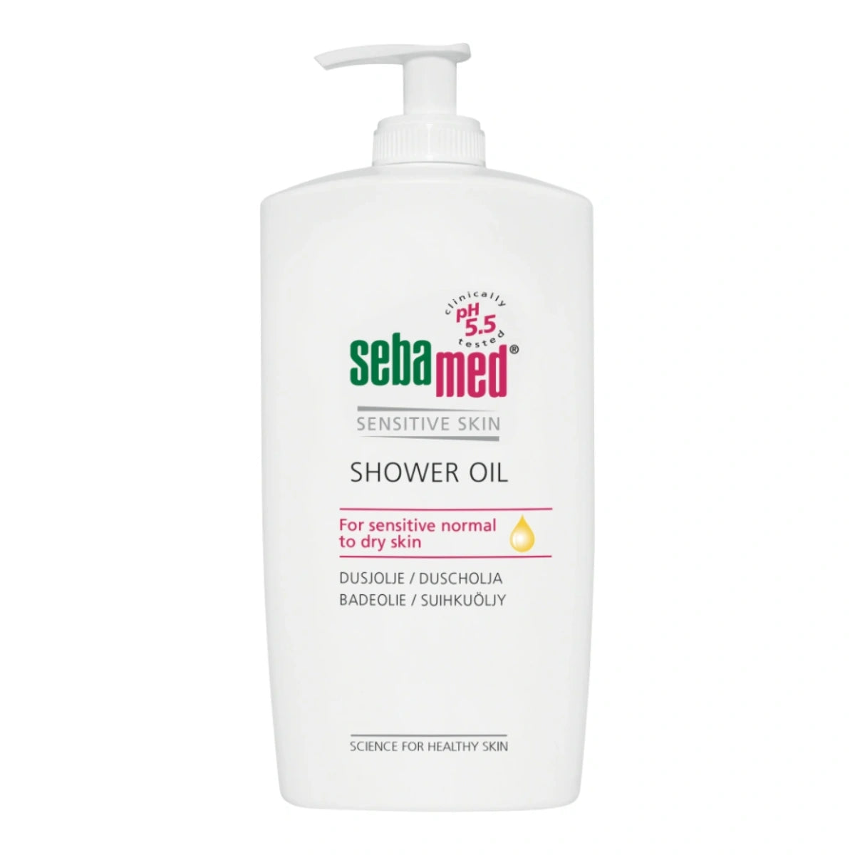 SEBAMED Shower Oil suihkuöljy pumppupullo 500 ml normaalille ja kuivaihoisille sopivat ravitseva ja kosteuttava suihkuöljy