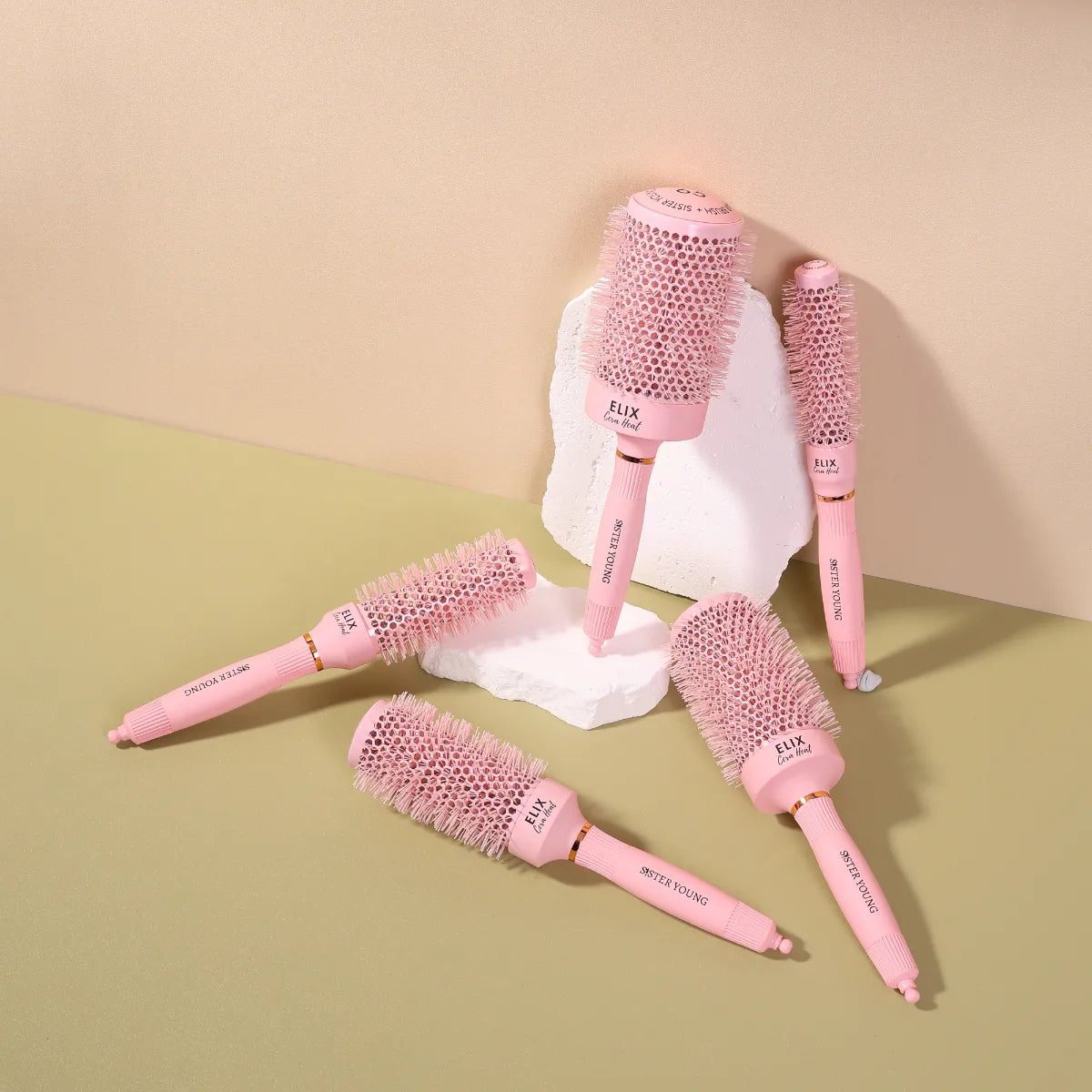SisterYoung Elix Cera Heat Pink keraaminen pyöreä hiusharja valikoima erilaisille hiuksille