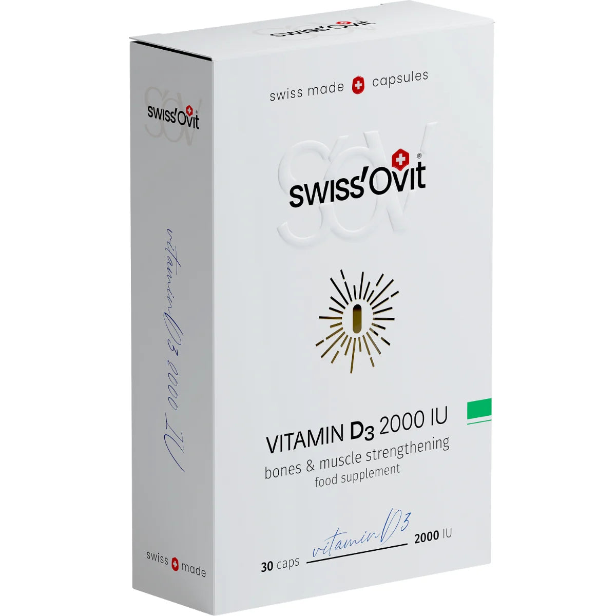 SwissOvit D3-vitamiini 50 mikrog / 2000 IU hyvin imeytyvässä kapselissa