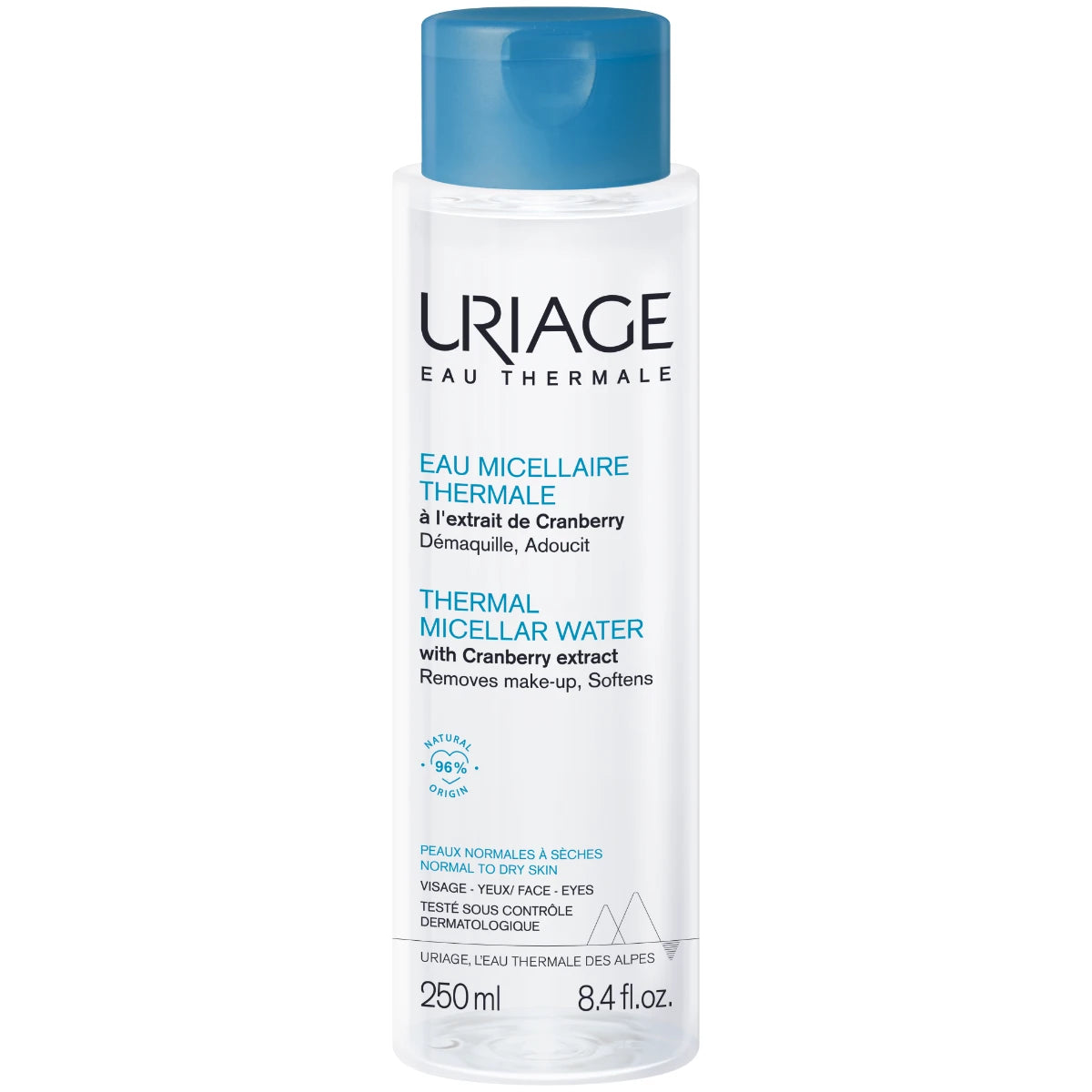 Uriage Thermal Micellar Water Normal to Dry Skin 250 ml misellivesi meikin ja epäpuhtauksien poistamiseen normaalille ja kuivalle iholle