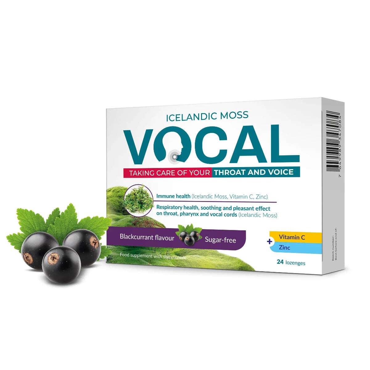 Vocal Blackcurrant pastilli 24 kpl sokeriton imeskelypastilli kurkun ja äänen huoltoon