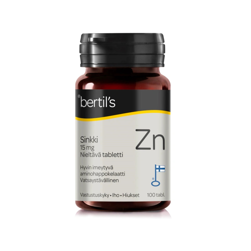 BERTILS Kelasin Sinkki 15 mg tabletti 100 kpl vatsaystävällinen aminohappokelaatti
