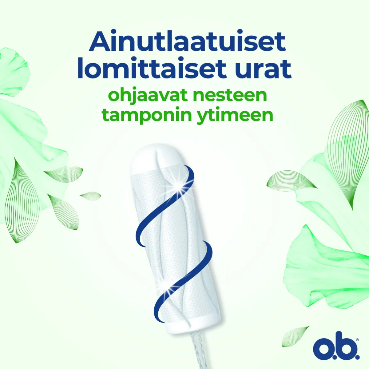 o.b. ProComfort Super Plus tamponi – ainutlaatuiset lomittaiset urat ohjaavat nesteen tamponin ytimeen