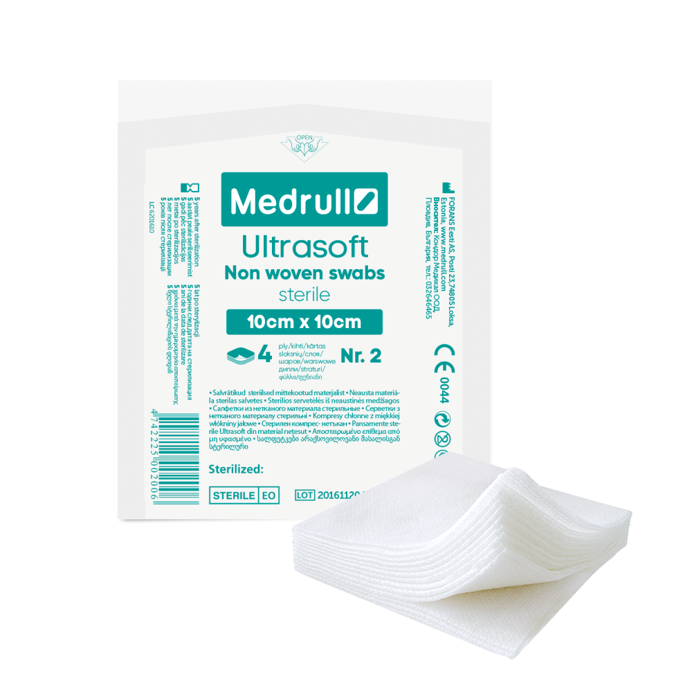 MEDRULL ULTRASOFT KUITUTAITOS 10 CM X 10 CM , 4 KERROSTA, 2 KAPPALETTA