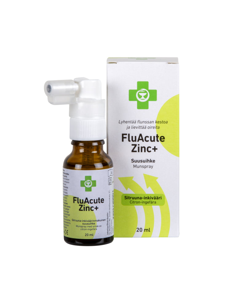 APTEEKKI Fluacute Zinc+ sitruuna-inkivääri sinkkiasetaattisuusuihke 20 ml