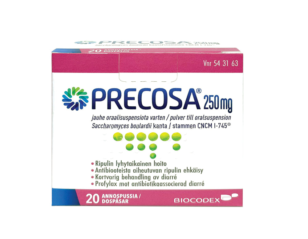 PRECOSA 250 mg jauhe oraalisuspensiota varten annospussi