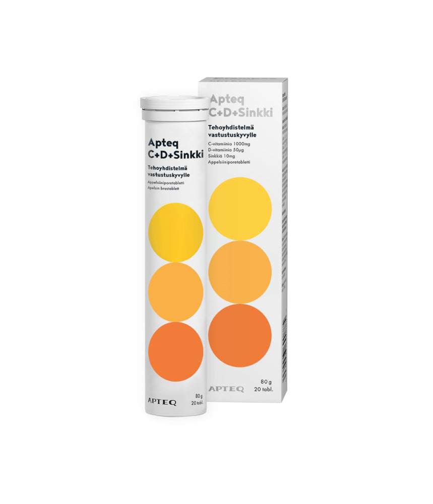 APTEQ C+D+Sinkki appelsiininmakuinen poretabletti 20 kpl