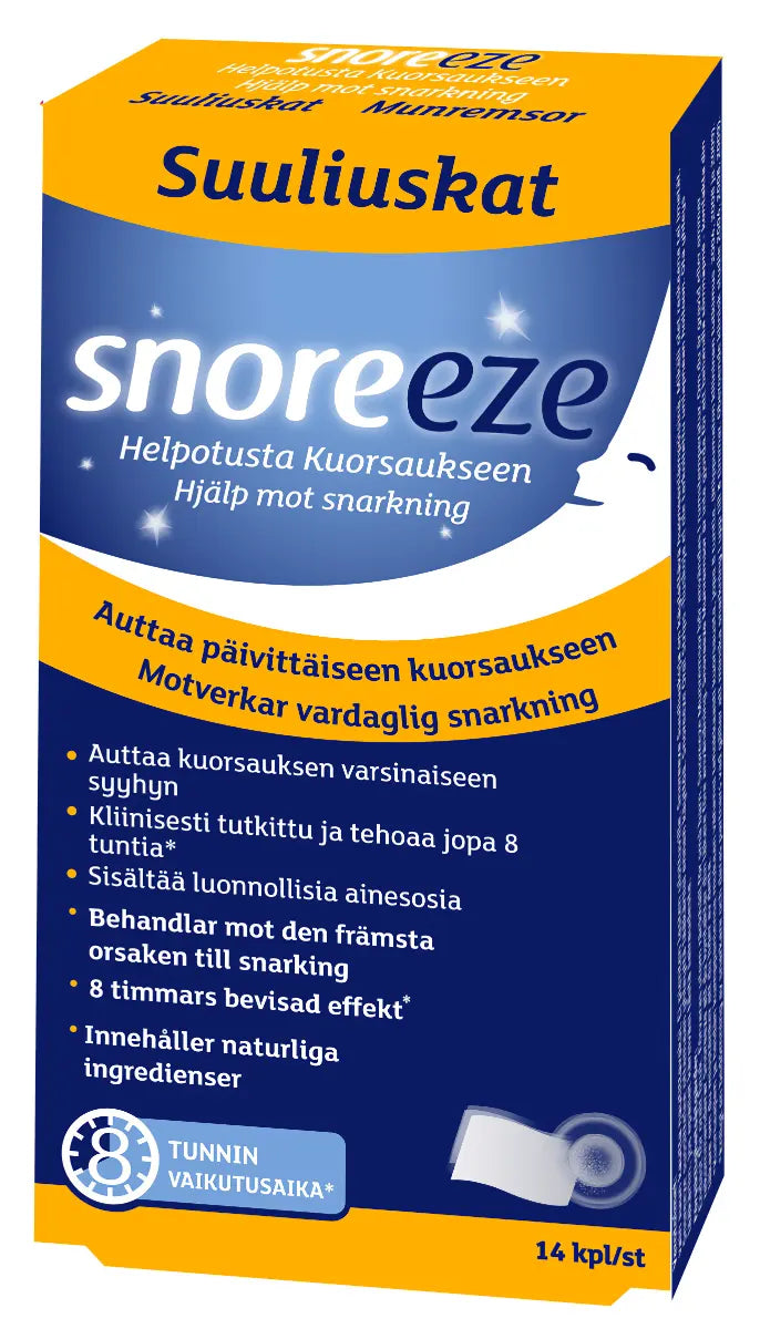 SNOREEZE Oral strips liuskat kuorsauksen vähentämiseen 14 kpl