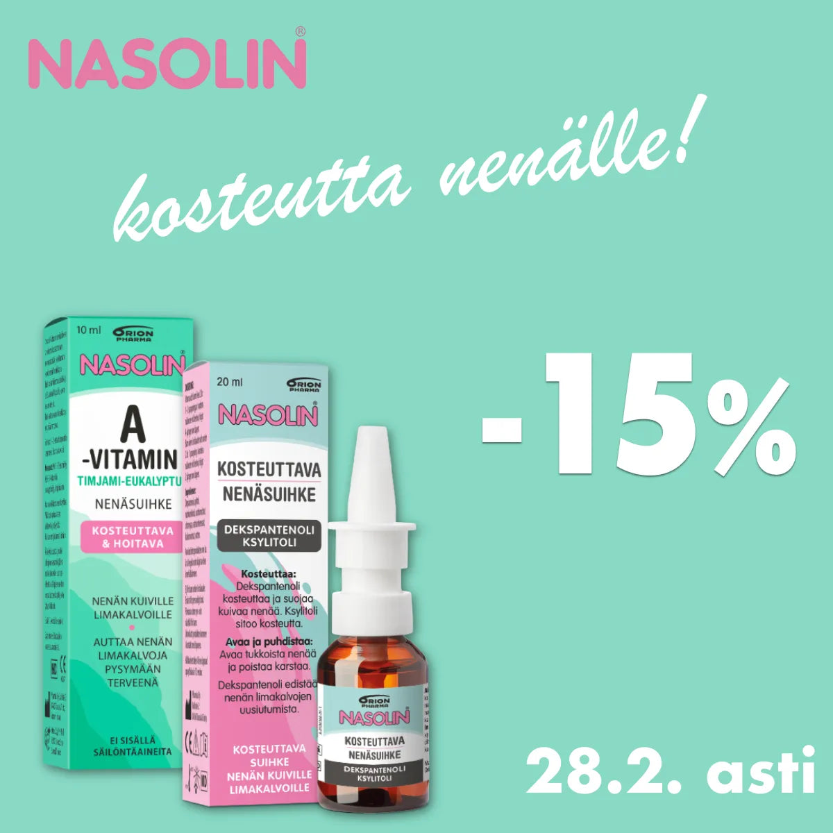 Kosteuttavat Nasolin-tuotteet -15% helmikuun ajan
