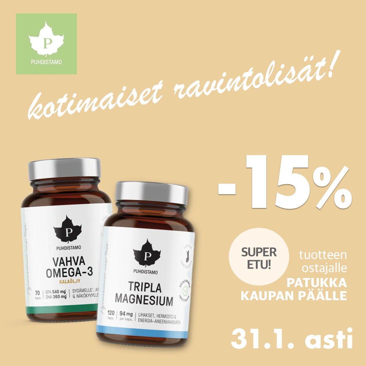 Puhdistamo -15% tammikuun ajan