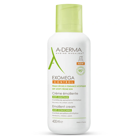 A-DERMA Exomega Control Cream pumppupullo 400 ml erittäin kuivalle ja atooppiselle iholle.