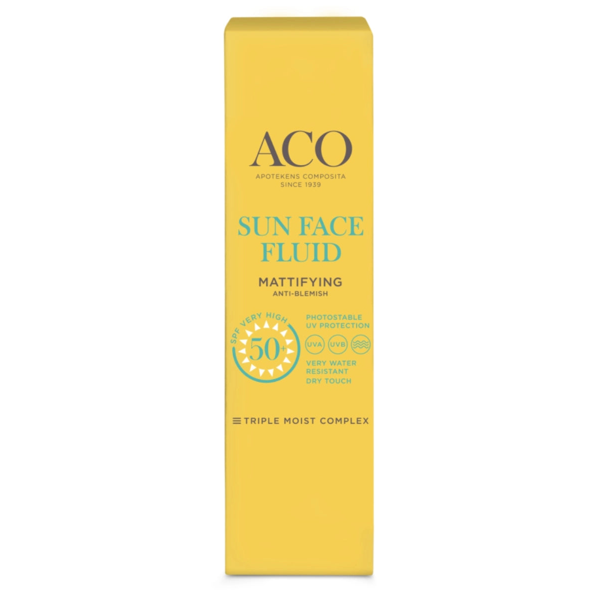 ACO Sun Face Fluid SPF50+ Mattifying aurinkovoide kasvoille 40 ml jättää mattapinnin kasvoille