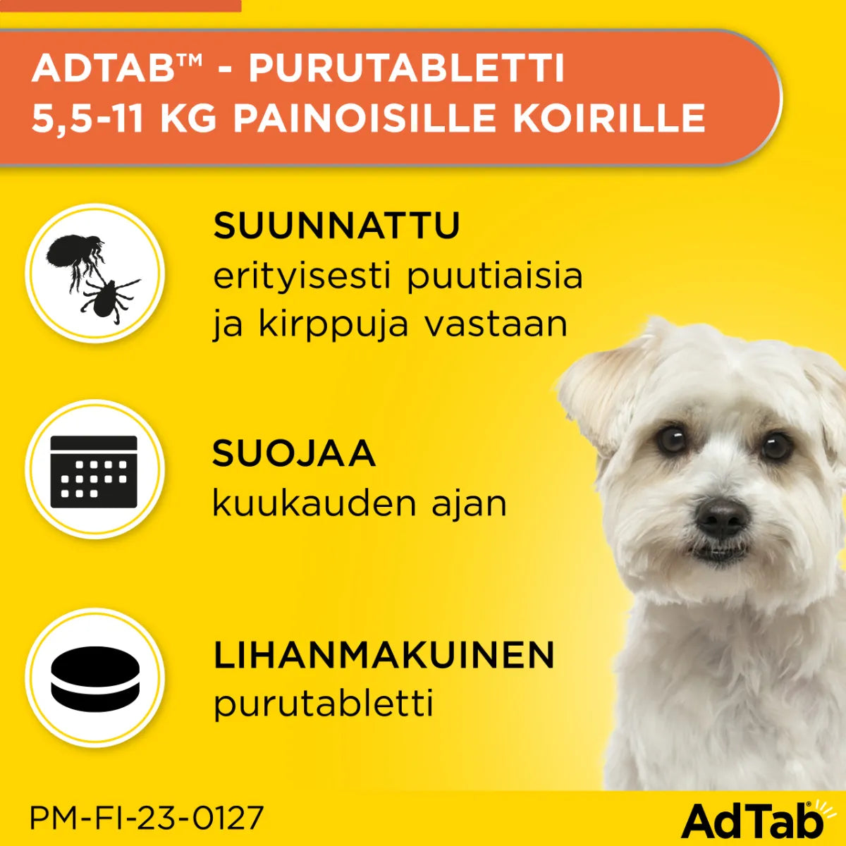ADTAB 225 mg vet purutabletti koirille yli 5,5-11 kg lihanmakuinen