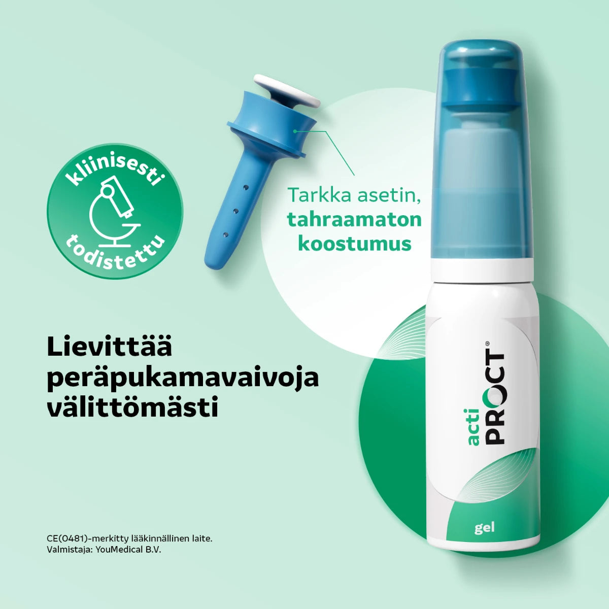 ActiProct Geeli aerosoliannostelijalla 45 ml lievittää peräpukamavaivoja välittömästi